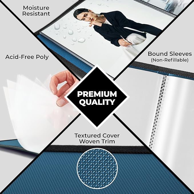 Dunwell Art Portfolio 8.5x11 Folder (Blue), Black Mounting Paper, Portfolio Binder for Artwork, 8.5 x 11 Art Folder, 24 Pockets Display 48 Pages, Acid-Free Poly Presentation Book