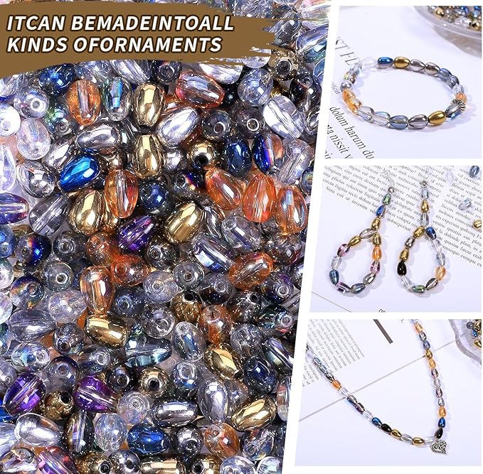 300pcs Glass Crystal Teardrop Beads 6X9mm Drop Glass Spacer Beads Colorful Clear Electroplated Color Crystal Beads for DIY Jewelry Bracelet Making (Drop)