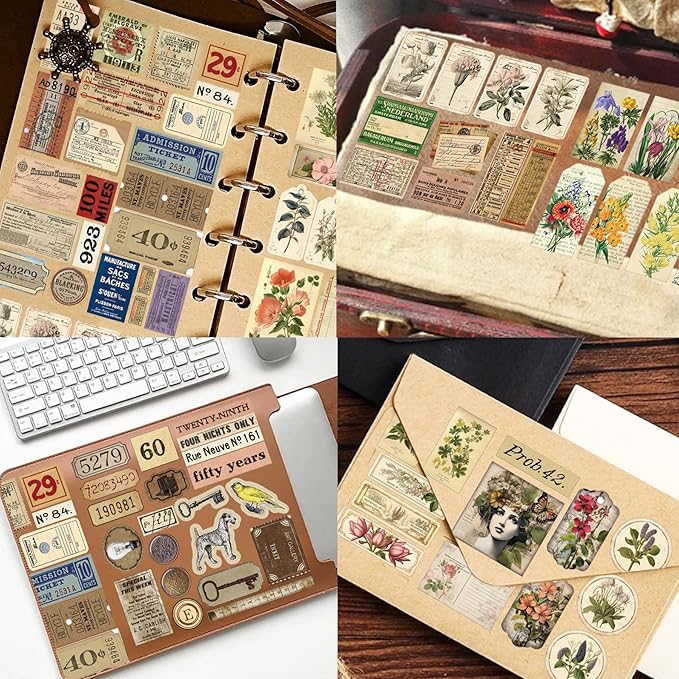 32 Sheets Pre-Cut Vintage Washi Stickers & 20 Scrapbook Papers Ephemera - Retro Angel Sunflower Designs for Junk Journals Scrapbooking