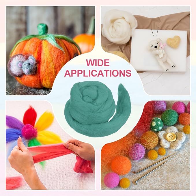 MECCANIXITY Wool Roving Yarn Soft Felting Wool 50g/1.76oz Pure Chunky Roving Yarn for Needle Felting Knitting Blanket Spinning Weaving Art DIY Craft Blue Green