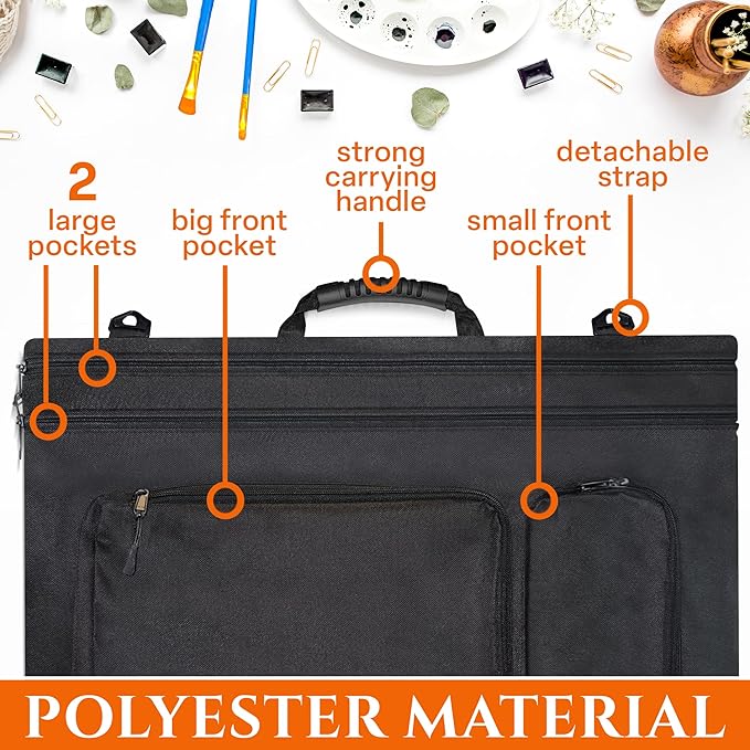 Light Weight Artist Portfolio 18X24in Waterproof Art Portfolio Bag w/ Shoulder Strap, Large art portfolio, Leather Corners, Carrying Case for Sketches, Paintings, Canvas, Posters & Art Paintings