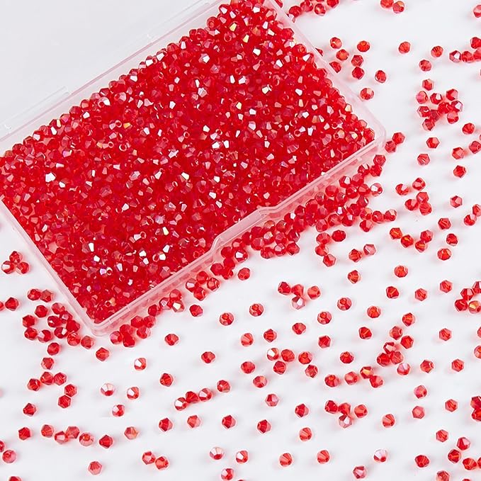 1200pcs Red 3mm Bicone Crystal Beads for Jewelry Making – Faceted Glass Beads for DIY Bracelets, Necklaces, Earrings, Suncatchers, Crafts, and Loc Sprinkles