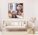 Cat And Old Lady Diamond Painting Kits for Adults, 5D Diamond Art Painting by Numbers Kits, DIY Diamond Dots Art Kits, Full Round Drill Diamond Art Kits for Adults for Home Wall Decor, 13.8x13.8 in