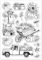 ORIGACH Autumn Harvest Clear Stamps, Autumn Pumpkin Scarecrow Pickup Sunflower Leaves Transparent Silicone Stamps for Card Making Thanksgiving Scrapbooking Journal Crafting 6.3x4.3inches