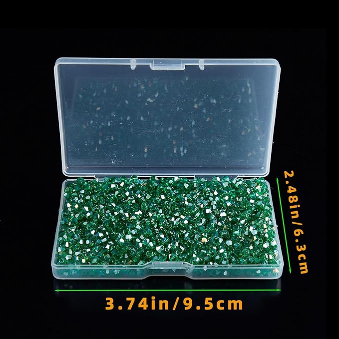 1200PCS 3mm Bicone Crystal Glass Beads for Jewelry Making, Sparkling Mini Beads for Suncatchers, DIY Bracelets & Craft Projects (Malachite Green)