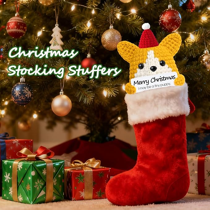 Funny Positive Christmas Corgi Dog Gifts for Women Men Grandkids, Stocking Stuffers for Teen, Inspirational Mini Dog Cute Stuff Things, Handmade Emotional Positive Crochet Puppy Decorations