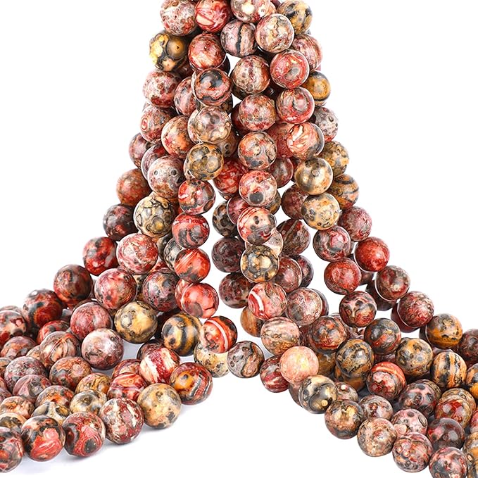Natural Stone Genuine Stones DIY Round Beads 8mm 100pcs Beading Loose Gemstone Hole Size 1mm Charm Smooth Beads for Bracelets Necklaces Earrings (Red Leopard Fur Jasper 8mm)