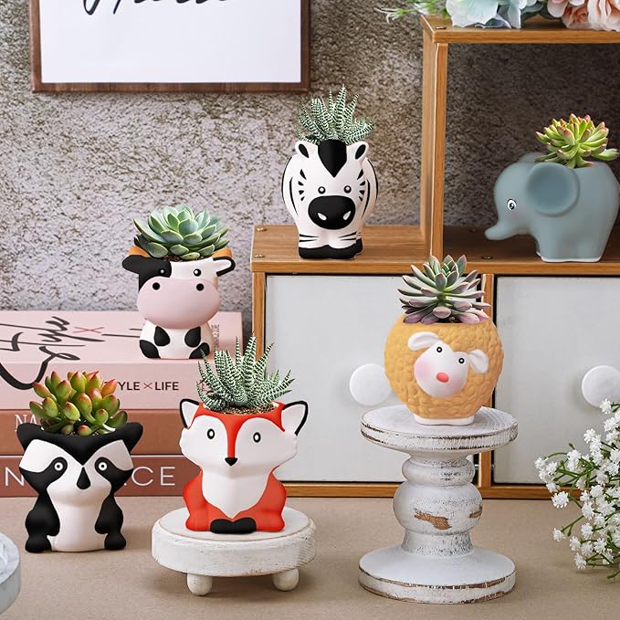 6 Sets Paint Your Own Animal Shaped Succulent Planter Spring Mini Unpainted Flower Pots Cartoon DIY Paintable Kit for Kids Classroom Craft Project Activity Birthday Gift