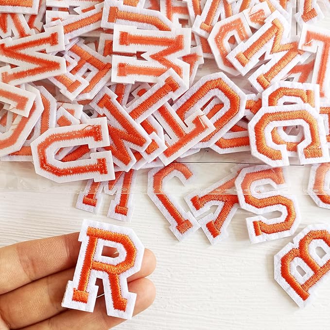 1.3 inch Iron on Letter Patches 78 Pieces, A-Z Embroidered Alphabet Patches for Clothing Jackets Hats Backpacks Jeans Orange