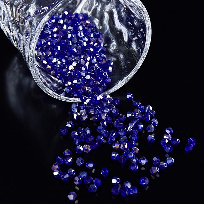 1100PCS 4mm Bicone Crystal Glass Beads for Jewelry Making, Sparkling Mini Beads for Suncatchers, DIY Bracelets & Craft Projects (AB Blue)