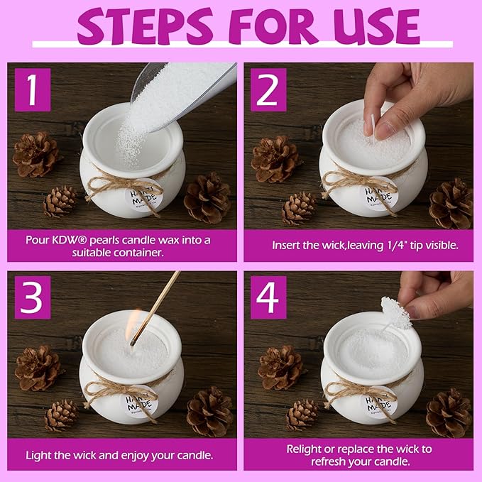 Pearled Candle Sand Wax Making Kit Refillable Pearled Wax with 1lb White and 700g 7 Colors 50 Wicks Scented Candle Supplies for Halloween, Christmas, Wedding, Home Decor