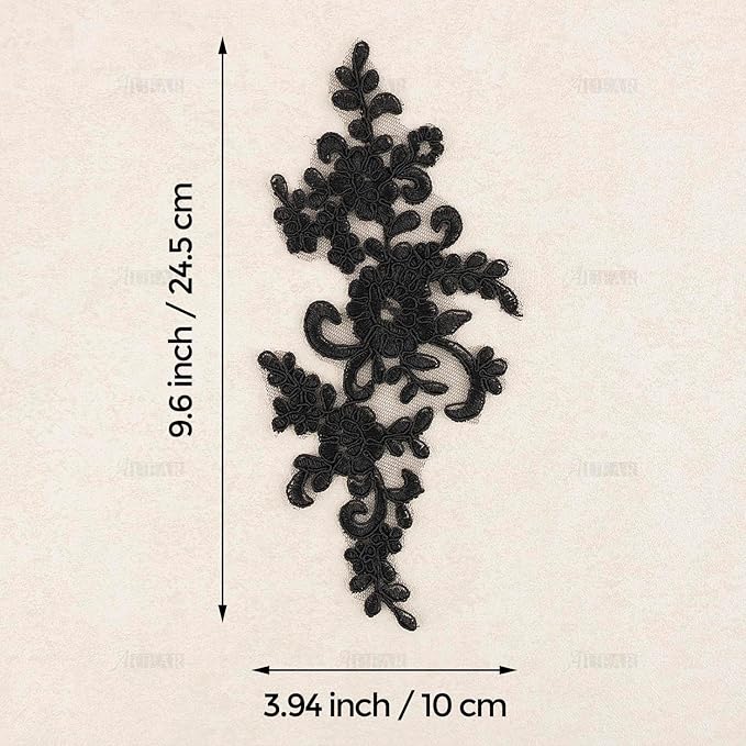 AUEAR, 2 Pack Black Flower Embroidery Applique Sew on Floral Patches for DIY Craft Decoration