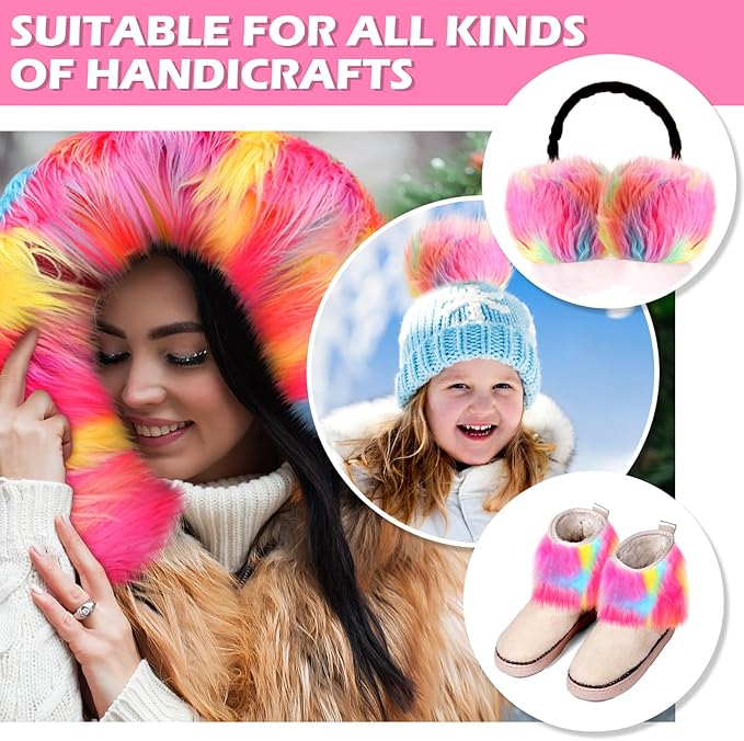 Tatuo Faux Fur Fabric Christmas Fluffy Fuzzy Craft Fake Fur Cuts Shaggy Synthetic Plush Patch Sewing DIY Winter Halloween Costume Gnome Beard Miniature Dolls Rugs Mats Gift(Colorful,4 x 100 Inch)