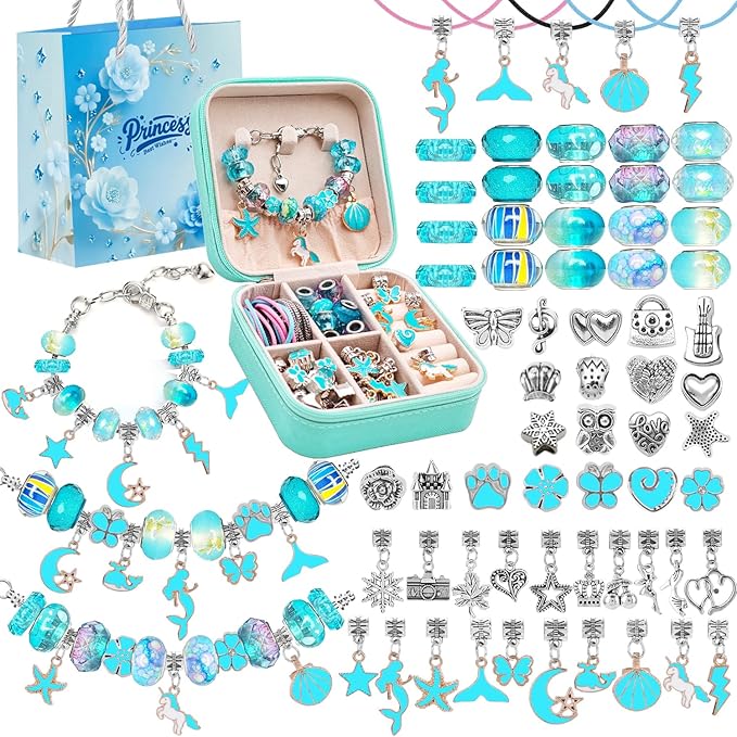 ONADEBY DIY Bracelet Kit with Beads and Charms - Friendship Jewelry Making Kit Perfect for Birthday, Christmas Craft Gifts with Box Bag Packing