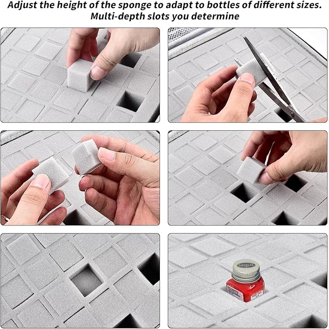 Model Paint Storage Case for Testors Paint Set, Paints Organizer Carrying Bag Holds 60 Bottles with 9 Fine Detail Miniatures Brushes, Enamel Paint Container, Drawing Ink Holder- Box Only (Blue)