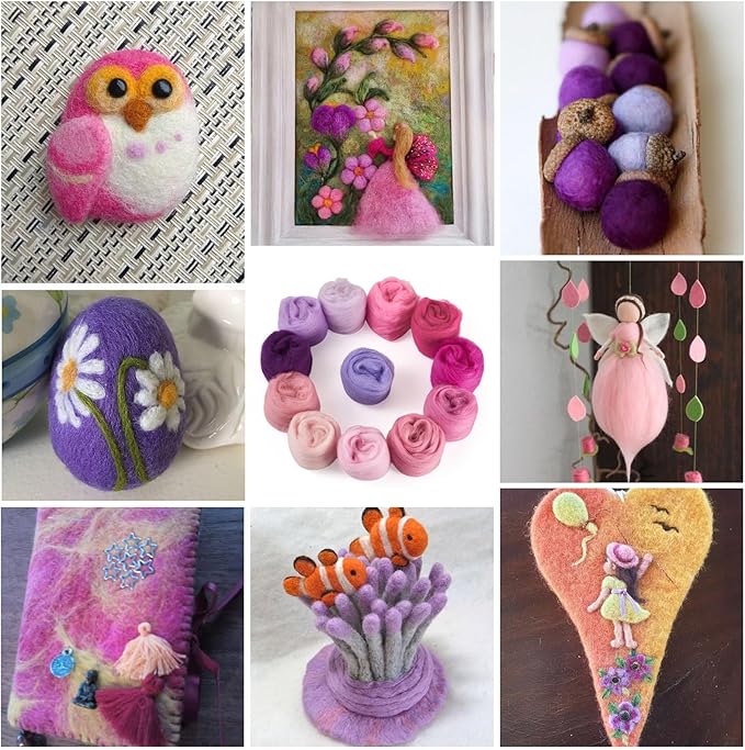 2.11oz Wool Roving Yarn Purple Needle Felting Wool 10 Styles Soft Spinning Felting Supplies for DIY Crafts Felt Blending Weaving Hand Spinning