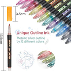 ZSCM QUALITY DECIDES THE FUTURE Stocking Stuffers, Shimmer Outline Glitter Markers, Chriatmas Stocking Stuffers Gifts Trendy Stuff，12 Super Squiggles Metallic Glitter Pens For Chriatmas Gifts