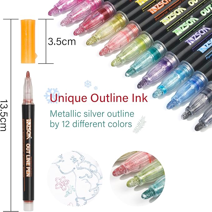 ZSCM QUALITY DECIDES THE FUTURE Stocking Stuffers, Shimmer Outline Glitter Markers, Chriatmas Stocking Stuffers Gifts Trendy Stuff，12 Super Squiggles Metallic Glitter Pens For Chriatmas Gifts