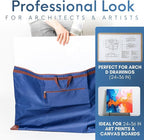 Large 24 x 36 inches Art Portfolio Bag, Fits ARCH D Blueprints, Posters & Art Prints, Waterproof Artist Case with Shoulder Strap, Durable Blue Carrying Tote for Architects, Designers & Students