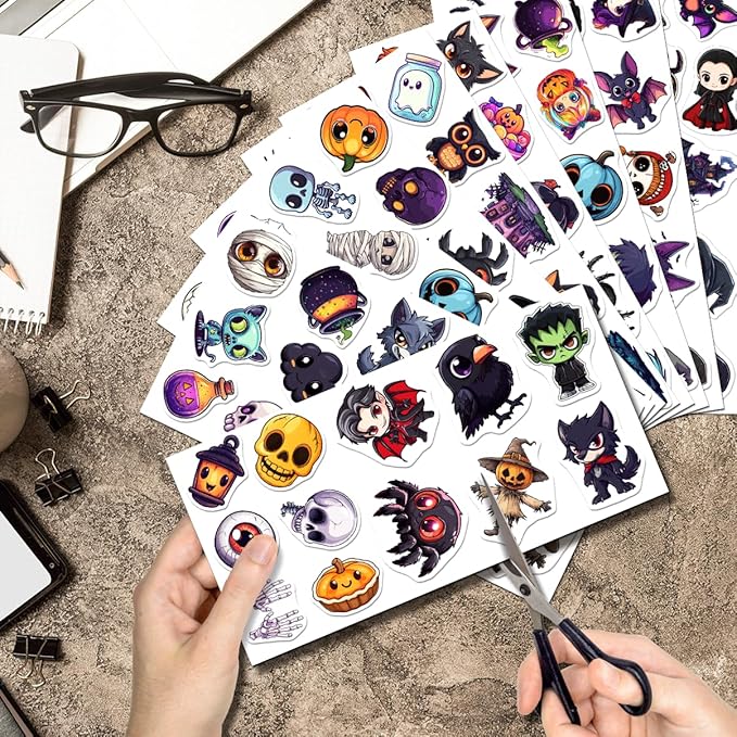 Halloween Style Cartoon Stickers Pack Cute Ghost Witch Pumpkin Cat Designs Vinyl Waterproof Non Repeating Holiday Party Decor for Kids Teens Lovers 108Pcs Hat Skateboard