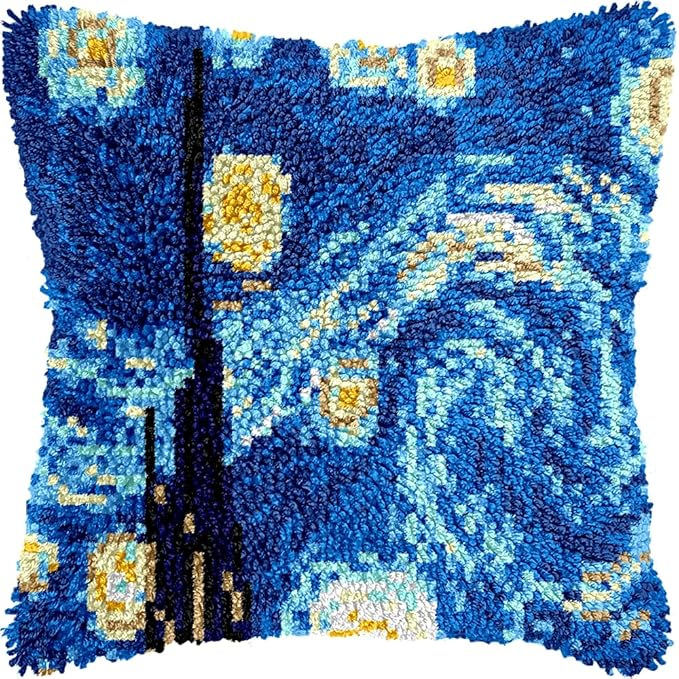 Puzamen Latch Hook Kits Pillow for Kids Adults Beginner Christmas Hat Crochet Yarn Cushion Colour Pre-Printed Canvas Rug Needlework DIY Pillowcase Hook and Latch Kit Home Arts Crafts Sofa Decoration