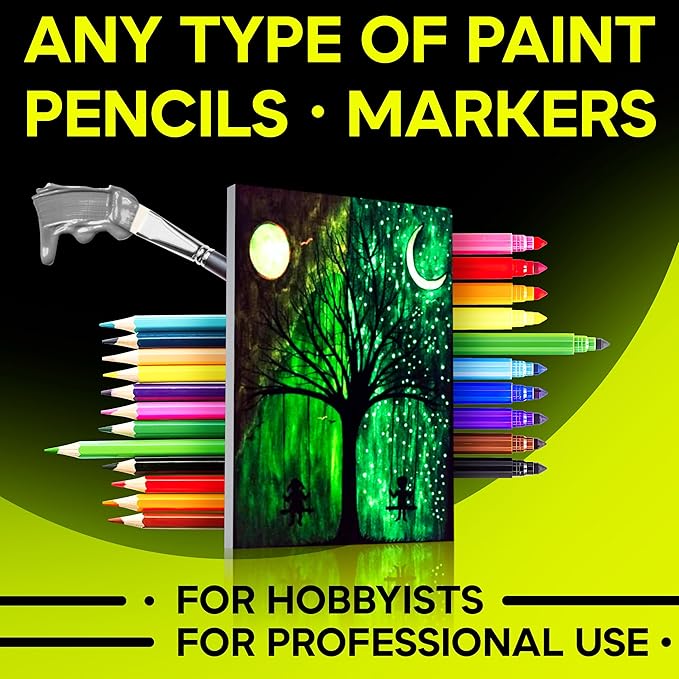 Glow in The Dark Canvas Boards – 2 Pack of 10×14″ Painting Panels – Neon-Ready Art Canvases for Acrylic, Oil & Glow Paints – Creative Gift for Artists, Kids & Decoration