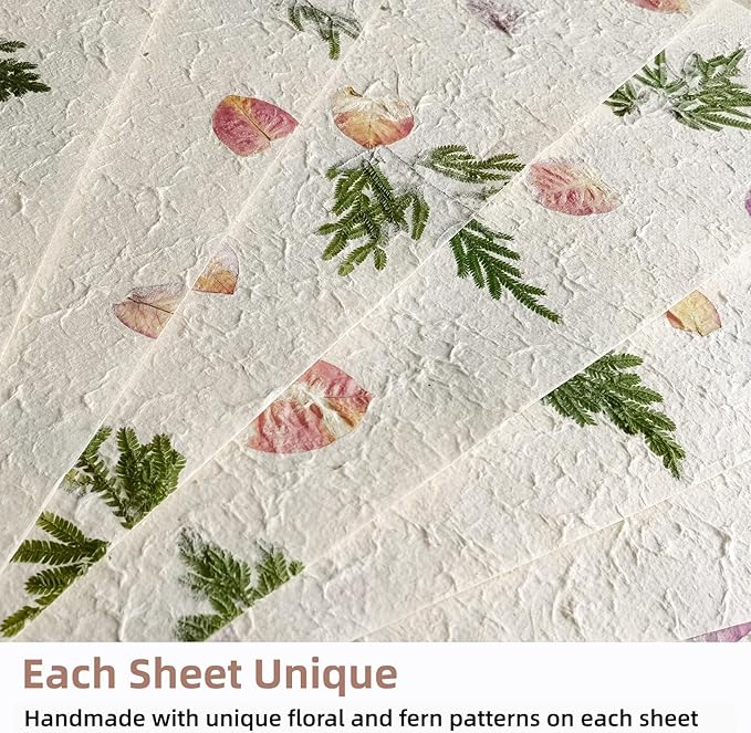 Handmade Botanical Craft Paper - 5 Sheets 15x22 Inch Art Paper for Watercolor,Wedding Invites,Scrapbooking - Vintage Textured Designs for DIY,Gift Wrapping & Cultural Projects (5)