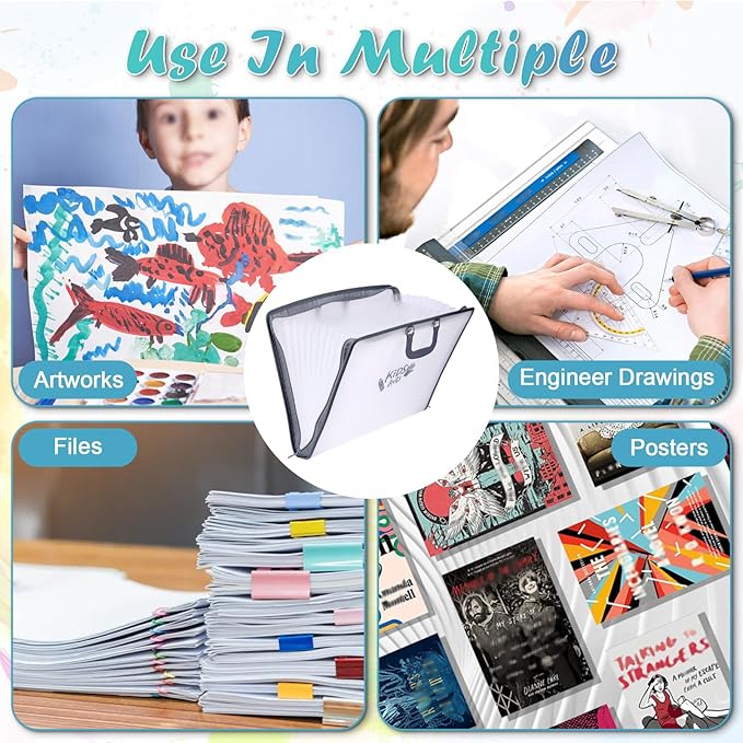 BTSKY 1 Pack A3 Art Portfolio - 11x17 Inch Zippered Accordion File Organizer with 13 Pockets, Portable Portfolio Folder with Zipper Closure & Sticky Labels for Artworks, Documents, Paintings