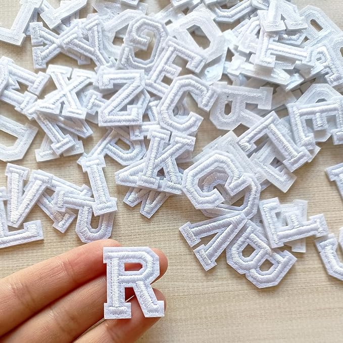 1 inch Iron on Letter Patches 78 Pieces, A-Z Embroidered Alphabet Patches for Clothing Jackets Hats Backpacks Jeans White
