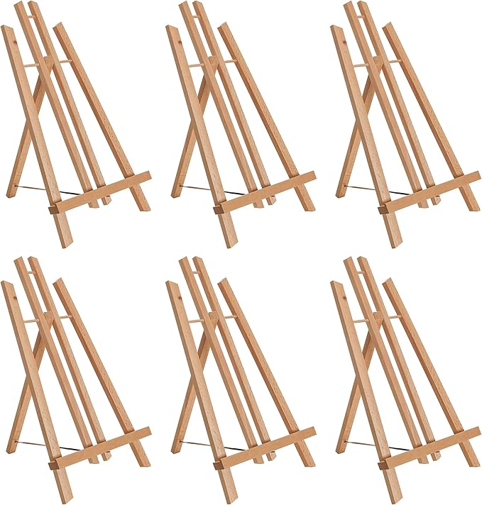 U.S. Art Supply 14" Medium Tabletop Display Easel - Beechwood Artist A-Frame Display Stand, Wooden Easel for Painting, Canvas Stand, (Pack of 6) Classrooms Events Photo Picture Sign Holder