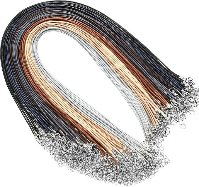 Tudomro 100 Pieces 20 Inch Waxed Leather Necklace Cord Bulk with Clasp Colorful Necklace Bracelet Chains String Rope Cord for Jewelry Making Pendants Charms(Basic Color)