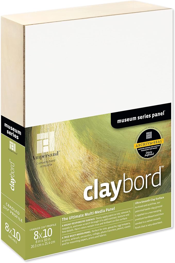 Ampersand Art Supply Wood Painting Panel: Museum Series Claybord, 8" x 10", 1-1/2" Cradled Profile