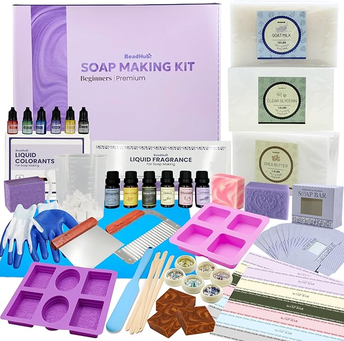 Soap Making Kit for Beginners | 4.5LBS Melt & Pour Soap Base - Shea Butter, Clear Glycerin & Goat Milk, All-in-one Soap Kit w/Molds Fragrances Colors Soap Making Tools & Supplies for Adults (Premium)