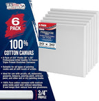 U.S. Art Supply 30 x 30 inch Stretched Canvas 12-Ounce Triple Primed, 6-Pack - Professional Artist Quality White Blank 3/4" Profile, 100% Cotton, Heavy-Weight Gesso - Acrylic Pouring, Oil Painting