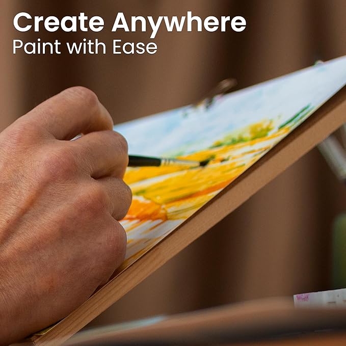 Artistik Mixed Media Easel Art Set – 34-Pc Wooden Desktop Easel Box Paint Set with Acrylic Paints, 3 Canvas Boards & Oil Pastels – Beginners & Artists Painting Kit