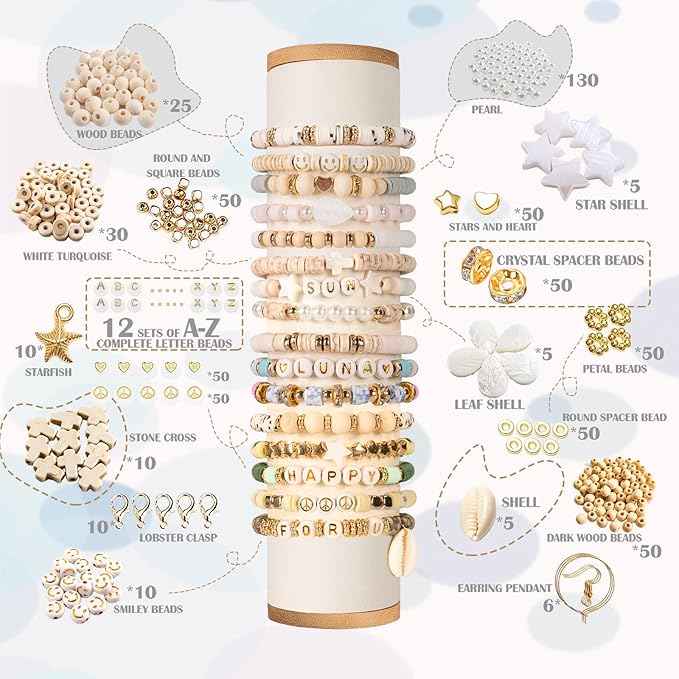 Clay Beads 8000 Pcs 2 Boxes Bracelet Making Kit - 24 Colors Polymer Clay Beads for Bracelet Making Set - Heishi Disc Beads for Jewelry Making kit with Charms and Gift Pack for Girls