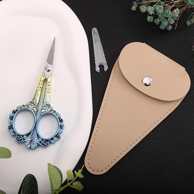 Sewing Sharp Embroidery Threading Scissors with Cover for Craft Art work Needlework Yarn Fabric Precision Detail Paper Cutting Tools, 4.5in Blue Shears