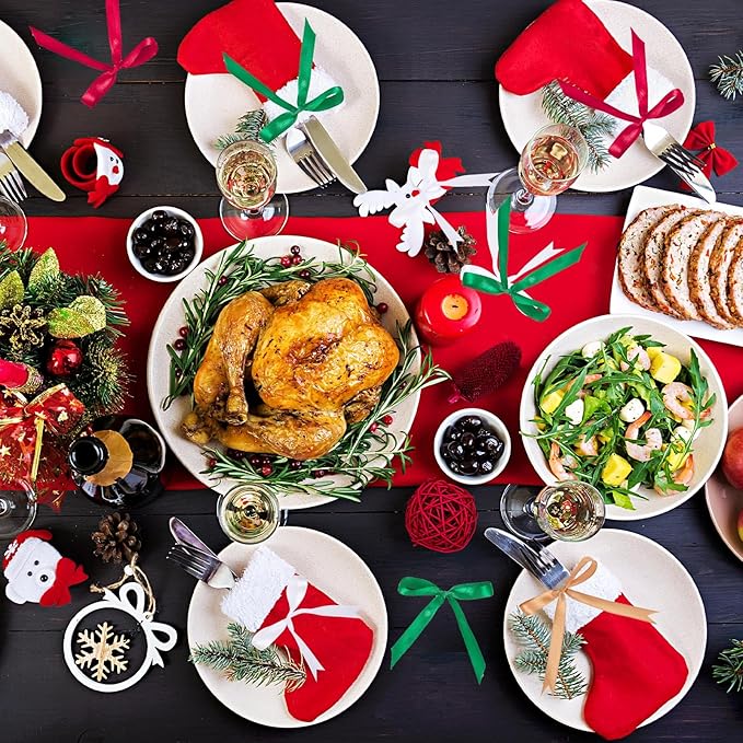 DECYOOL Christmas Ribbons, 4 Rolls 100 Yards Christmas Satin Ribbons 10mm Wide Holiday Craft Ribbons for Gift Wrapping and Xmas Decoration(Wine Red, Dark Green, Khaki, White)