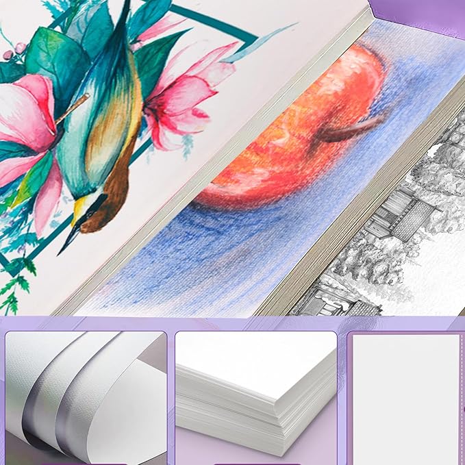 120 Sheets Watercolor Paper, Cold Press 300GSM/ 140LB Water Color Paper Bulk for Kids Child Adults, Small Off-White Watercolor Drawing Paint Paper for Art Drawing Supplies, 9 x 12 Inches