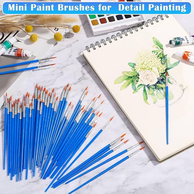 50Pcs Round Paint Brushes Bulk, Anezus Small Paint Brushes Classroom Brushes Set for Kids Model Canvas Painting Face Acrylic Watercolor Oil and Crafts