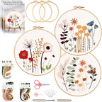 Ohcol 3 Sets Embroidery Kit,Needlepoint Kits for Adults,Needle Point Cross Stitch Kits for Beginners with Washable Pre-Printed Floral Pattern,3 Hoops,Women DIY Hand Crafts