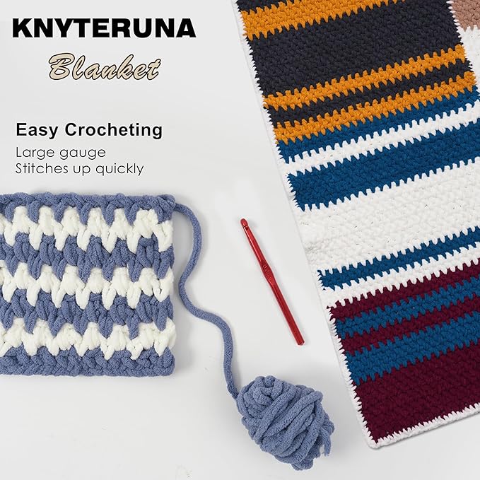 #6 Super Bulky Blanket Yarn for Crocheting - 4 Skeins(Each 10.5oz/300g, 220yds/201m), Chunky Chenille Thick Plush Big Soft Yarn for Crocheting Knitting Blankets, Blue Gray