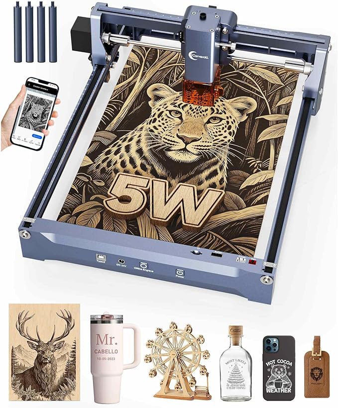 Laser Engraver, Carverall K15 Pro 5W Laser Engraving Machine for Beginners DIY High Accuracy 200x300mm (Near A4) Portable CNC Laser Cutter for Wood Coated Metal Acrylic Leather, 5000mW, Class 1
