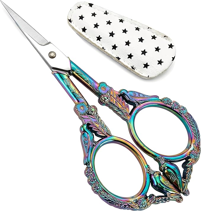 Small Embroidery Scissors with Cover -Cute and Comfortable handles with Sturdy and Sharp Tips for Precise Cutting, Perfect Size for Keeping in Your Sewing and Craft Supplies Kit