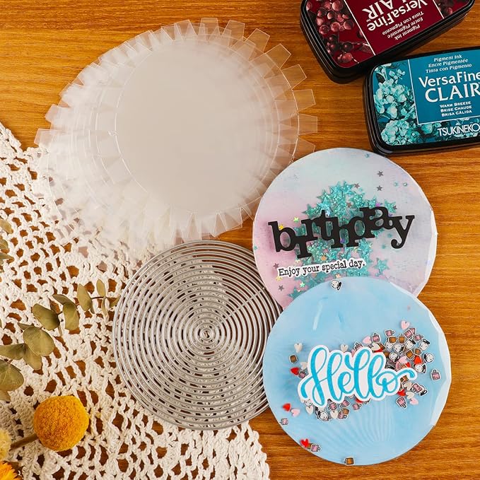 10 Pack Flat Shaker Covers for Card Making - 4.25' Round Clear Plastic Transparent Shaker Creator Acetate Sheets for Arts & Crafts Projects DIY Scrapbooking Supplies