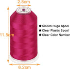 New brothread - Single Huge Spool 5000M Each Polyester Embroidery Machine Thread 40WT for Commercial and Domestic Machines - Crimson (Janome Color)