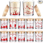 Ziliny 10 Pcs Christmas Glass Candle Jars Empty Containers Bulk 7 oz Glass Jars with Cork Lids Tins for Candle Making Storing Biscuits Tea Party Favors(Christmas)