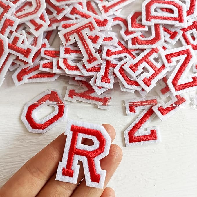 1.3 inch Iron on Letter Patches 78 Pieces, A-Z Embroidered Alphabet Patches for Clothing Jackets Hats Backpacks Jeans Red