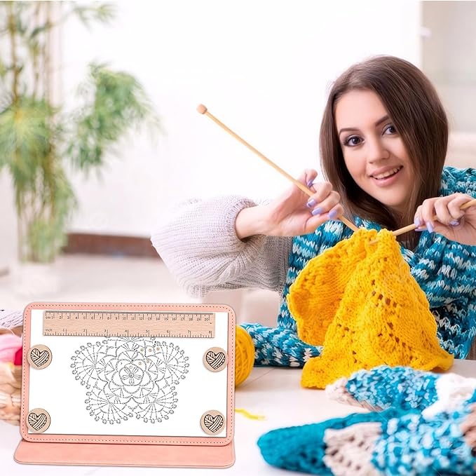 Earssa Knitting Pattern Holder,Knitting Chart Holder,Magnetic Crochet Knitting Chart Holder Knitting Accessories Foldable Knitting Chart Keeper with Ruler for Fixed Crochet Pattern (Blue)