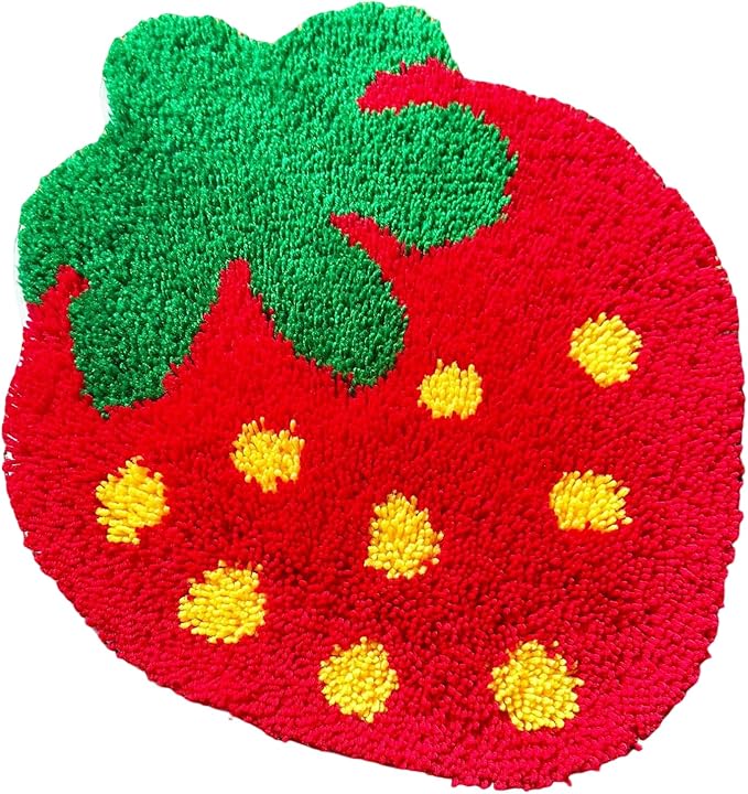 MeoobkCraft Flirty Strawberry for Latch Hook Kits for Adults Kids Beginners Strawberry Pre-Printed Latch Hook Rug Kits Embroidery Cross-Stitch for Home Home Decoration 19.7 x 19.7in